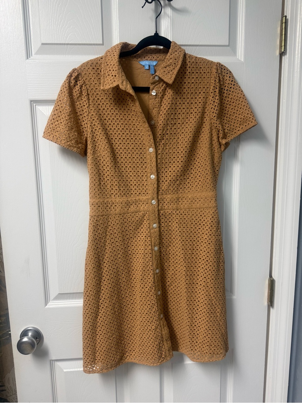 Draper James Tan Eyelet Button-Front Shirt Dress